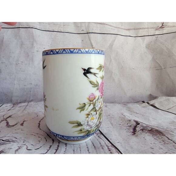 Franklin Porcelain Nobata Hand Painted Birds Flowers Teacup Swallow and Peony - Picture 5 of 8